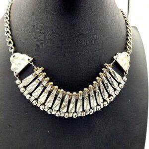 Vintage Silver & Gold-Tone Beaded Statement Necklace Chain Adjustable Closure